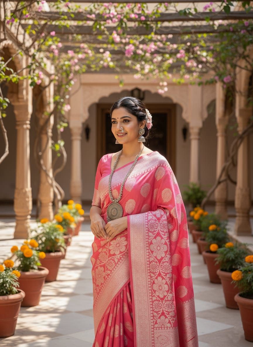 নবনীতা পিংক কাতান শাড়ি – সফট ও আরামদায়ক