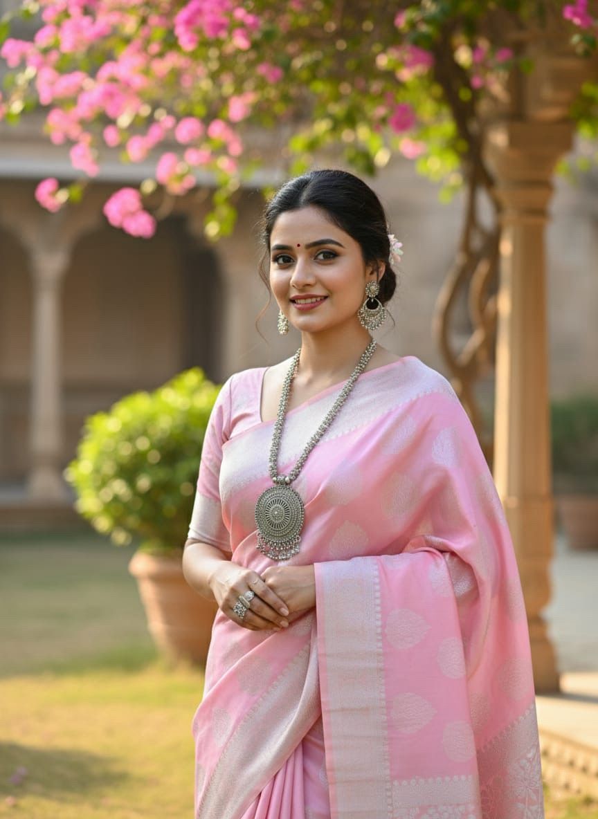 সাজঘর - Baby Pink কাতান শাড়ি – পার্টি ও ডেইলি ওয়্যার