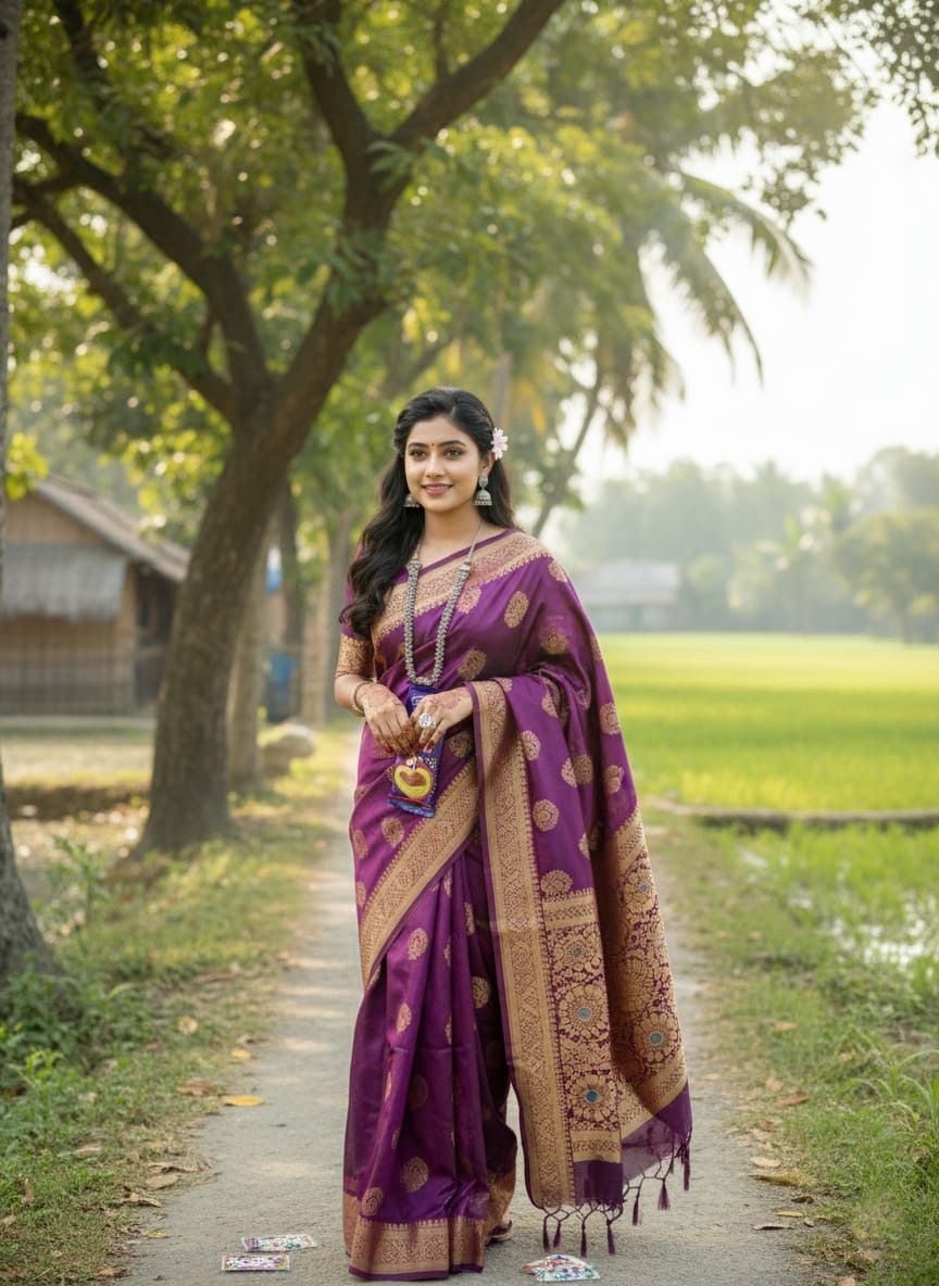 সৌন্দর্য - Deep Purple কাতান শাড়ি – প্রিমিয়াম সফট ফেব্রিক